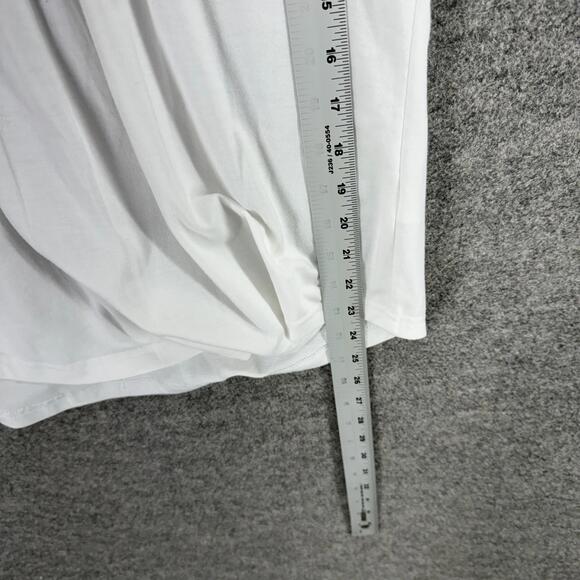 Dfeefan Blouse Women M Medium White Short Sleeve Pleated Rayon Casual Solid - Picture 6 of 7